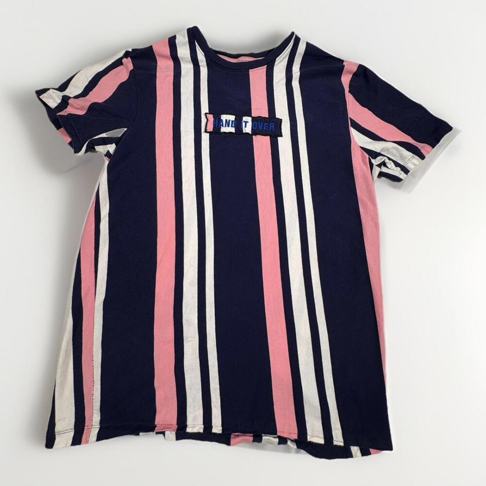 Vox Populi For The People Blue Pink Striped Shirt Short Sleeve Men Sz XL (A18)